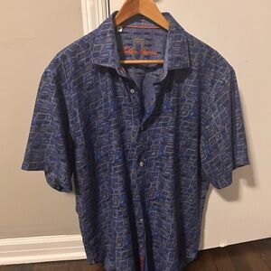 Navy Blue Casual Button Down Shirt with Subtle Patterns